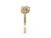 Cathedral Engagement Ring Setting for Pear-Shaped Center with Antique-Style Pave Band and Prong Head in Yellow Gold