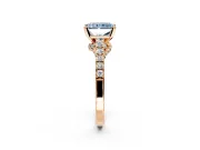 Solitaire Engagement Ring Setting for Fancy Blue Radiant Cut Center with Crossover Accents and Prong Head in Rose Gold