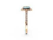 Halo Engagement Ring Setting for Fancy Blue Princess Cut Center with Narrowing Pave Band and Prong Head in Rose Gold
