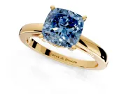 Solitaire Engagement Ring Setting for Fancy Blue Cushion Cut Center with Basket Rail and Prong Head in Yellow Gold