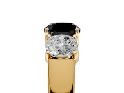 3 Stone Engagement Ring Setting for Fancy Black Cushion Cut Center with Raised Basket Heads and Prong Head in Yellow Gold