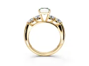 5 Stone Engagement Ring Setting for Fancy Green Radiant Cut Center with Graduated Accents and Prong Head in Yellow Gold