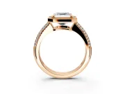 Milgrain Halo Engagement Ring Setting for Asscher Cut Center with Three-Sided Pave Band and Prong Head in Rose Gold