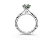 Solitaire Engagement Ring Setting for Fancy Green Asscher Cut Center with Milgrain Cathedral Band and Prong Head in Platinum
