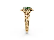 Halo Engagement Ring Setting for Fancy Green Pear-Shaped Center with Open Scroll Shoulders and Prong Head in Yellow Gold