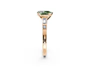 Bar-Set Engagement Ring Setting for Fancy Green Pear-Shaped Center with Tapered Baguette Accents and Prong Head in Rose Gold
