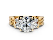 Solitaire Engagement Ring Setting for Round Cut Center with Grooved Bar Accent Band and Prong Head in Yellow Gold