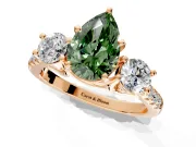 3 Stone Engagement Ring Setting for Fancy Green Pear-Shaped Center with Crossover Basket, Pave Band and Prong Head in Rose Gold