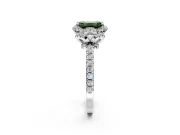 Halo Engagement Ring Setting for Fancy Green Emerald Cut Center with Openwork Halo, Pave Band and Prong Head in Sterling Silver