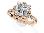 Halo Engagement Ring Setting for Princess Cut Center with Openwork Halo, Pave Band and Prong Head in Rose Gold
