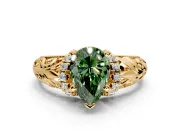 Solitaire Engagement Ring Setting for Fancy Green Pear-Shaped Center with Filigree Accent Basket and Prong Head in Yellow Gold