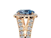 Halo Engagement Ring Setting for Fancy Blue Oval Center with Narrow Pave Split Shank and Prong Head in Rose Gold