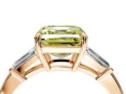 3 Stone Engagement Ring Setting for Fancy Yellow Asscher Cut Center with Baguette Accents and Prong Head in Rose Gold