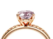 Solitaire Engagement Ring Setting for Fancy Pink Oval Center with Milgrain X Pattern Band and Prong Head in Rose Gold