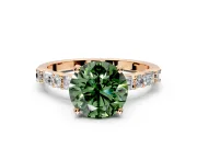 Baguette Engagement Ring Setting for Fancy Green Round Cut Center with Alternating Bar-Set Band and Prong Head in Rose Gold