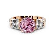 Channel-Set Engagement Ring Setting for Fancy Pink Round Cut Center with Baguette Band and Prong Head in Rose Gold