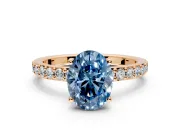 Solitaire Engagement Ring Setting for Fancy Blue Oval Center with Round Cut Pave Band and Prong Head in Rose Gold