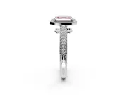 Milgrain Halo Engagement Ring Setting for Fancy Pink Asscher Cut Center with Three-Sided Pave Band and Prong Head in Sterling Silver