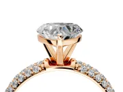 Solitaire Engagement Ring Setting for Heart-Shaped Center with Domed Multi-Row Pave Band and Prong Head in Rose Gold