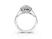 Double Halo Engagement Ring Setting for Oval Center with Narrow Pave Split Shank and Prong Head in Platinum
