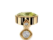 Vintage Station Engagement Ring Setting for Fancy Yellow Oval Center with Accents and Prong Head in Yellow Gold