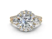 Halo Engagement Ring Setting for Round Cut Center with Two-Strand Split Shank and Prong Head in Yellow Gold