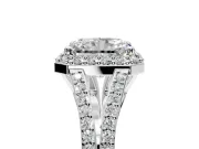 Halo Engagement Ring Setting for Radiant Cut Center with Pave Split Shank and Prong Head in White Gold