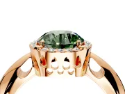 Halo Engagement Ring Setting for Fancy Green Round Cut Center with Tapered Plain Band and Prong Head in Rose Gold