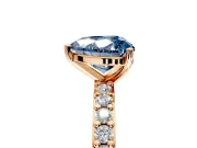 Solitaire Engagement Ring Setting for Fancy Blue Heart-Shaped Center with Round Cut Pave Band and Prong Head in Rose Gold