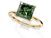 Solitaire Engagement Ring Setting for Fancy Green Princess Cut Center with Plain Band, Open Basket and Prong Head in Yellow Gold