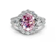 Halo Engagement Ring Setting for Fancy Pink Oval Center with Two-Strand Split Shank and Prong Head in Sterling Silver
