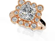Cluster Halo Engagement Ring Setting for Cushion Cut Center with Milgrain Bezel Accents and Prong Head in Rose Gold