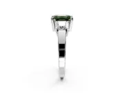 3 Stone Engagement Ring Setting for Fancy Green Emerald Cut Center with Matching Side Accents and Prong Head in Sterling Silver