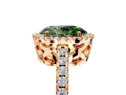 Accent Halo Engagement Ring Setting for Fancy Green Oval Center with Full-Length Pave Band and Prong Head in Rose Gold