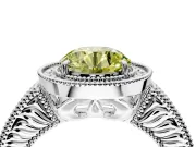 Milgrain Halo Engagement Ring Setting for Fancy Yellow Round Cut Center with Pave Band and Prong Head in White Gold