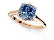 Solitaire Engagement Ring Setting for Fancy Blue Cushion Cut Center with Cathedral Band and Prong Head in Rose Gold