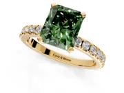 Solitaire Engagement Ring Setting for Fancy Green Radiant Cut Center with Fine Pave Band and Claw Prong Head in Yellow Gold