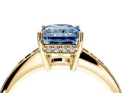 Solitaire Engagement Ring Setting for Fancy Blue Radiant Cut Center with Channel-Set Accent Band and Prong Head in Yellow Gold