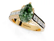 Solitaire Engagement Ring Setting for Fancy Green Pear-Shaped Center with Channel Band and Double Claw Prong Head in Yellow Gold