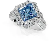 Large Accent Halo Engagement Ring Setting for Fancy Blue Princess Cut Center with Pave Split Shank and Prong Head in Platinum