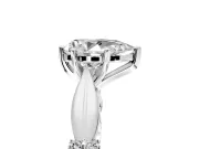 Solitaire Engagement Ring Setting for Pear-Shaped Center with Carved Leaf Shoulders and Prong Head in White Gold