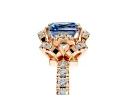 Floral Halo Engagement Ring Setting for Fancy Blue Asscher Cut Center with Pave Band and Prong Head in Rose Gold