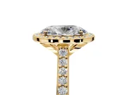 Halo Engagement Ring Setting for Oval Center with Pave Accents, Heart Basket and Prong Head in Yellow Gold