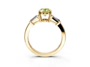 3 Stone Engagement Ring Setting for Fancy Yellow Oval Center with Baguette Accents and Prong Head in Yellow Gold