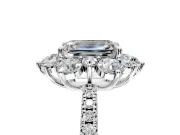 Floral Halo Engagement Ring Setting for Emerald Cut Center with Pave Accents and Prong Head in Sterling Silver