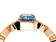 Milgrain Bezel Engagement Ring Setting for Fancy Blue Emerald Cut Center with Marquise Stations and Bezel Head in Rose Gold