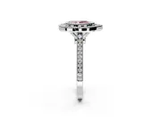 Halo Engagement Ring Setting for Fancy Pink Pear-Shaped Center with Milgrain Frame, Pave Band and Prong Head in White Gold
