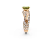 Solitaire Engagement Ring Setting for Fancy Yellow Emerald Cut Center with Woven 3-Strand Pave Band and Prong Head in Rose Gold