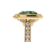 Halo Engagement Ring Setting for Fancy Green Radiant Cut Center with Milgrain Pave Band and Bezel Head in Yellow Gold