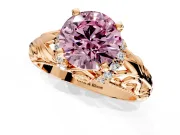 Solitaire Engagement Ring Setting for Fancy Pink Round Cut Center with Filigree Accent Basket and Prong Head in Rose Gold